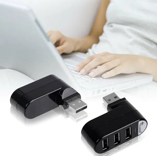 Black and white USB 2.0 hub with 4 ports and spinning colour design element