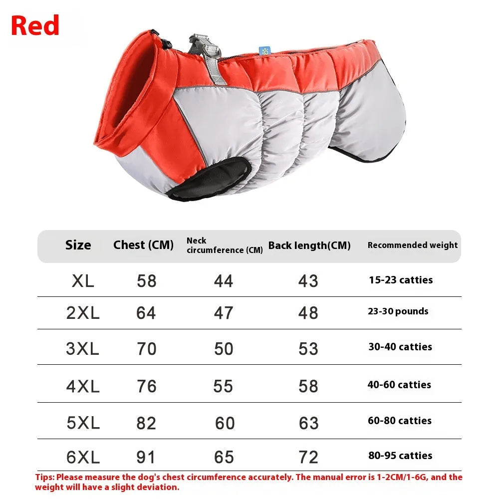 Reflective waterproof dog winter coat in polar fleece material for large breeds