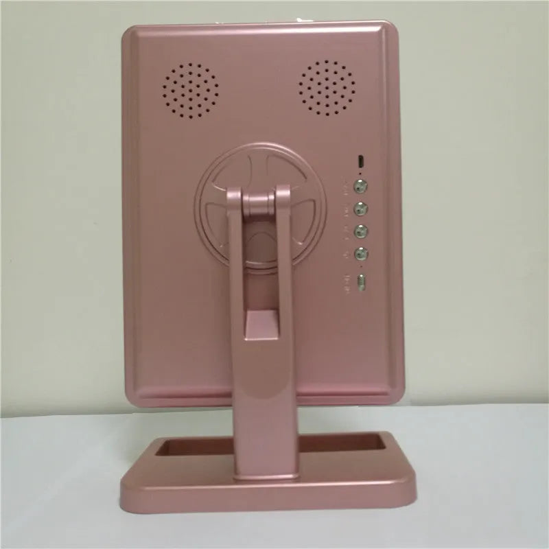 Pink and white LED make-up mirror with 20 lights, 10x magnification and Bluetooth speaker