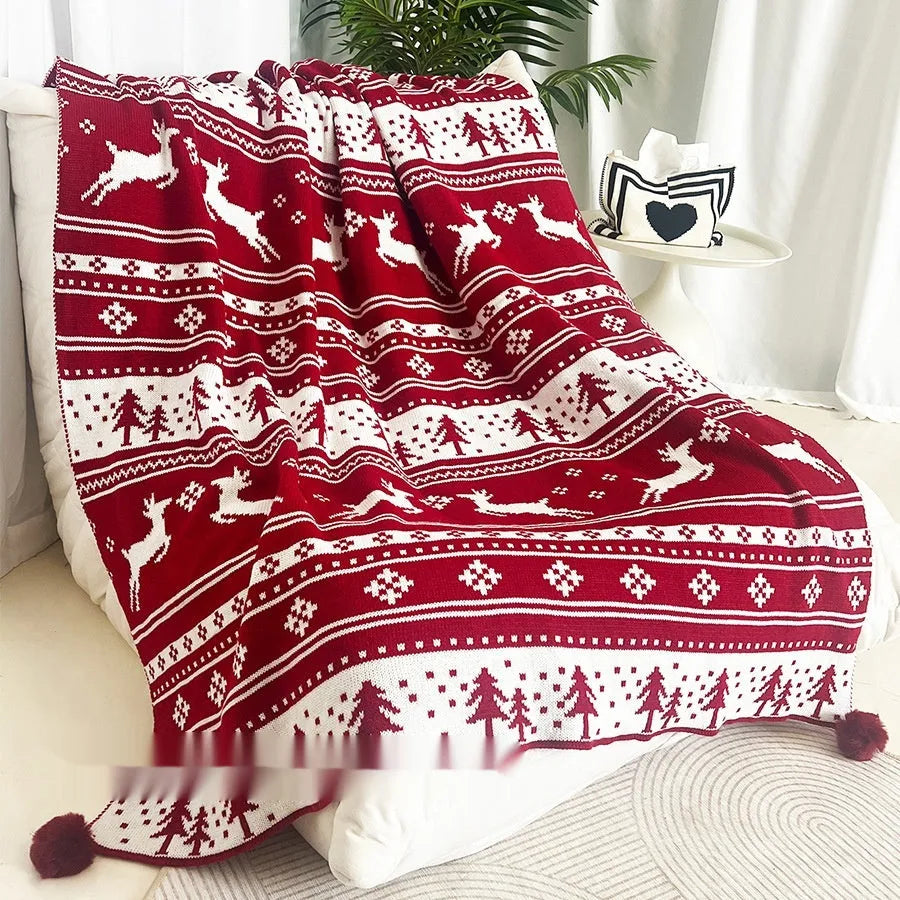Acrylic Christmas blanket with festive snowflake or reindeer print design, 110 by 130 cm