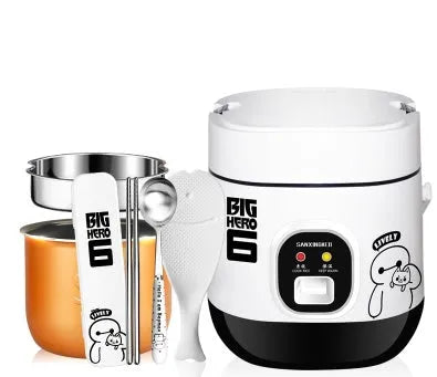 Compact round blue mini rice cooker with steaming pan for 1-2 person meals