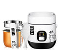 Compact round blue mini rice cooker with steaming pan for 1-2 person meals