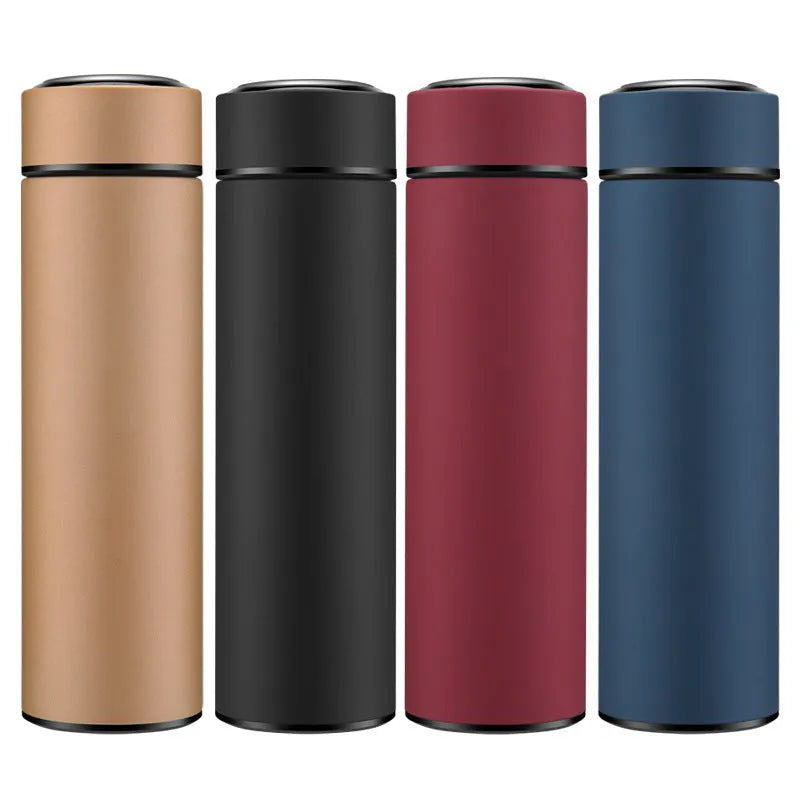 450ml stainless steel vacuum insulated water bottle in black, red, gold, or blue colour.