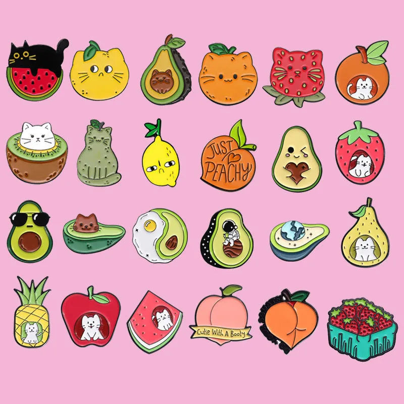 Cartoon colourful fruit metal brooch in zinc alloy with letter styling