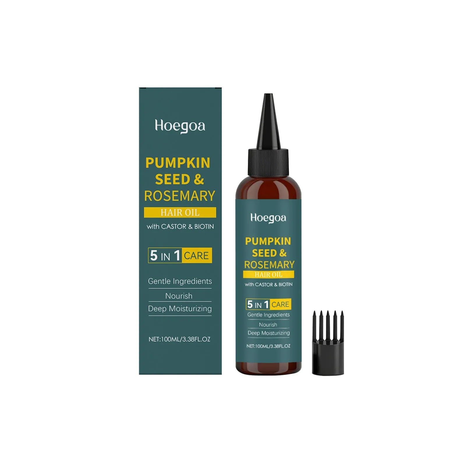 Rosemary essential oil hair treatment 100ml bottle with pointed applicator and hair comb