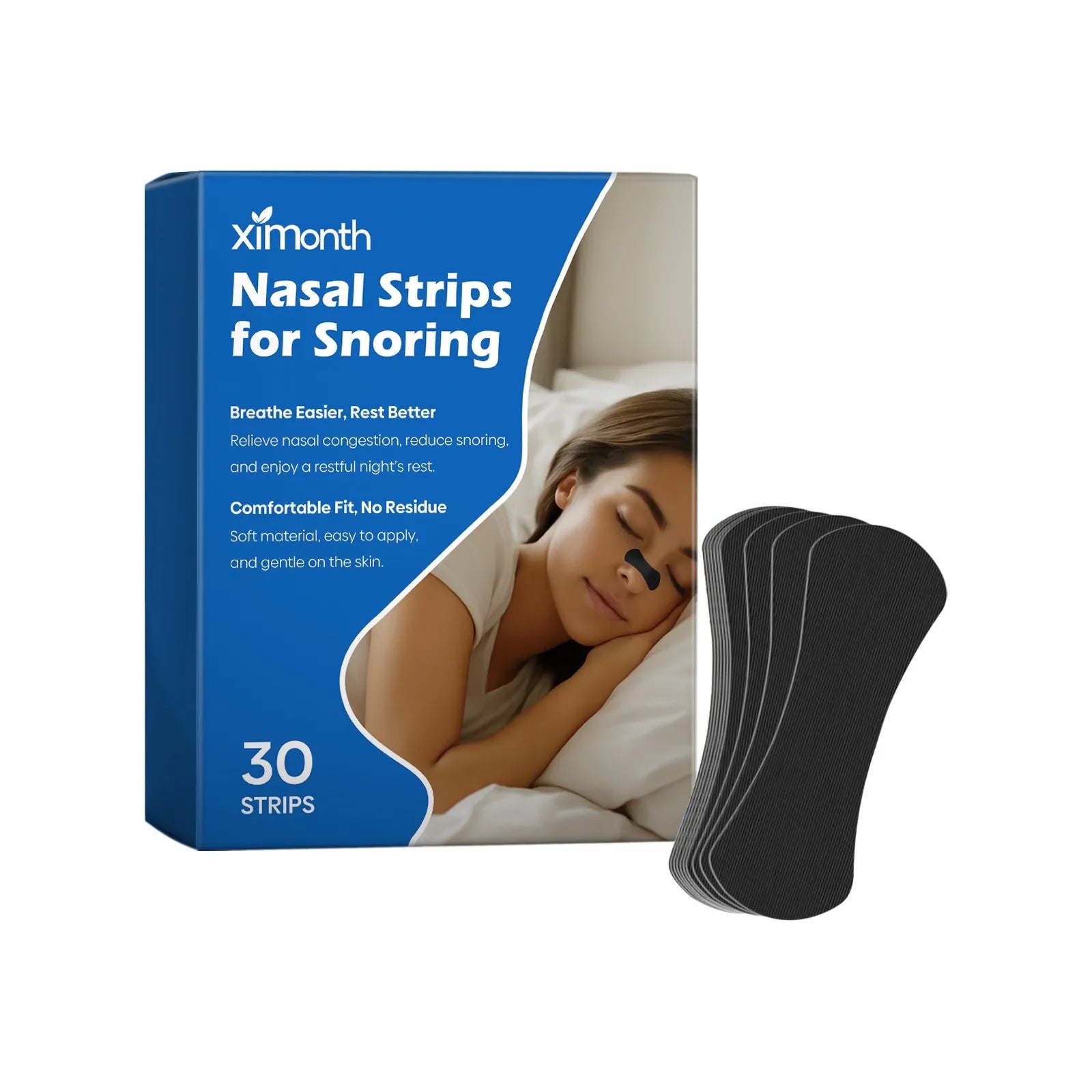 Pack of 30 transparent adhesive anti-snoring nasal strips for comfortable sleep