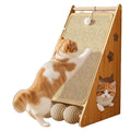 Vertical wall-mounted cat scratch board with sisal surfaces and cat teasing ball with hemp rope