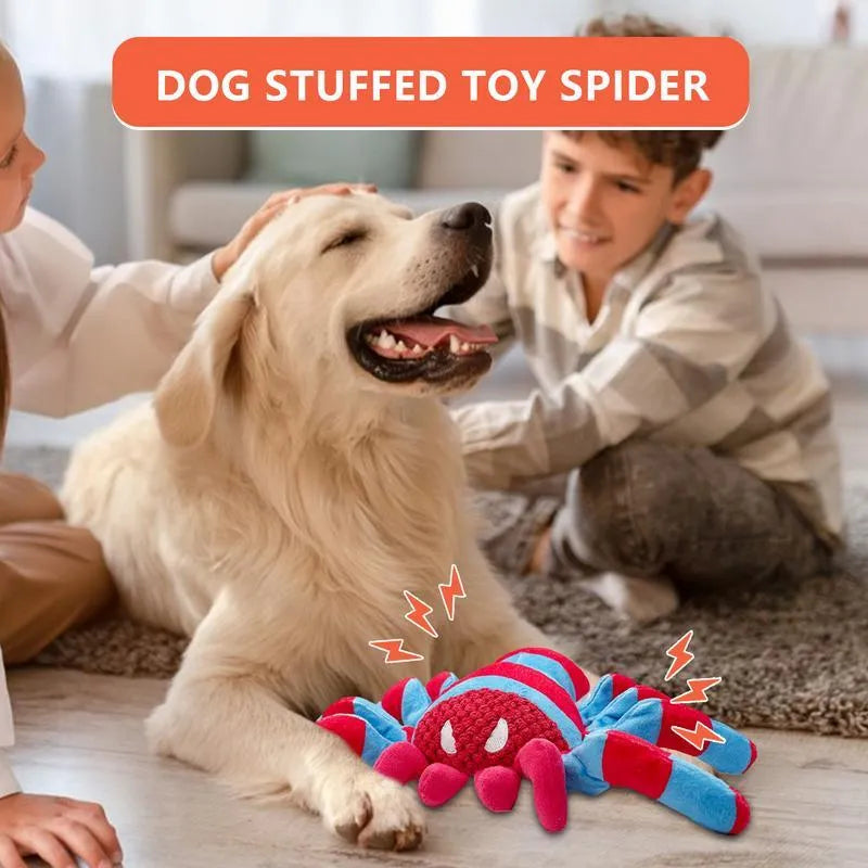 Red plush teddy dog toy with bite-resistant construction and tooth-cleaning ridges