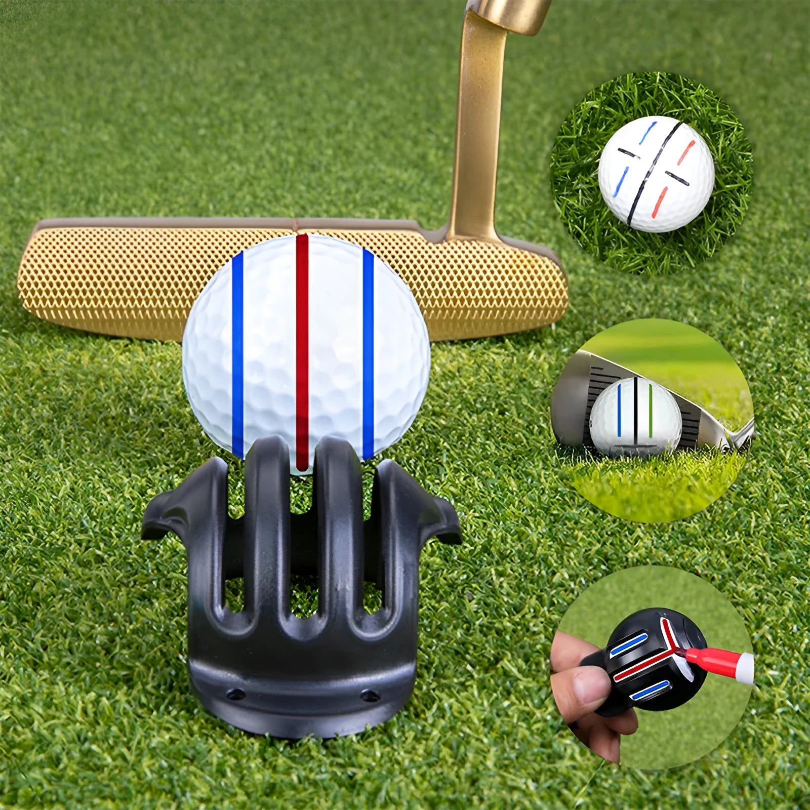Golf putting alignment tool set with scribers and drawing pens for ball and green marking