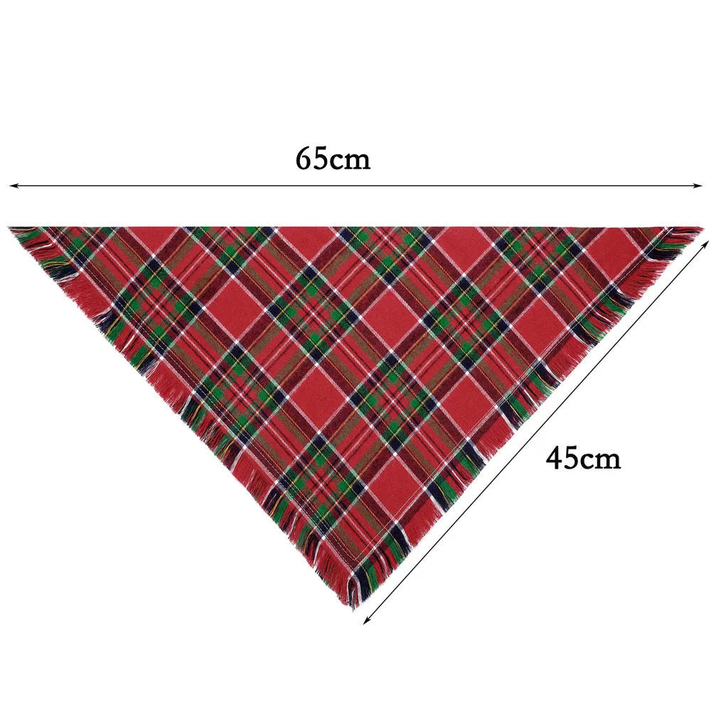 Autumn plaid dog bandana with tassel edges in seasonal colours