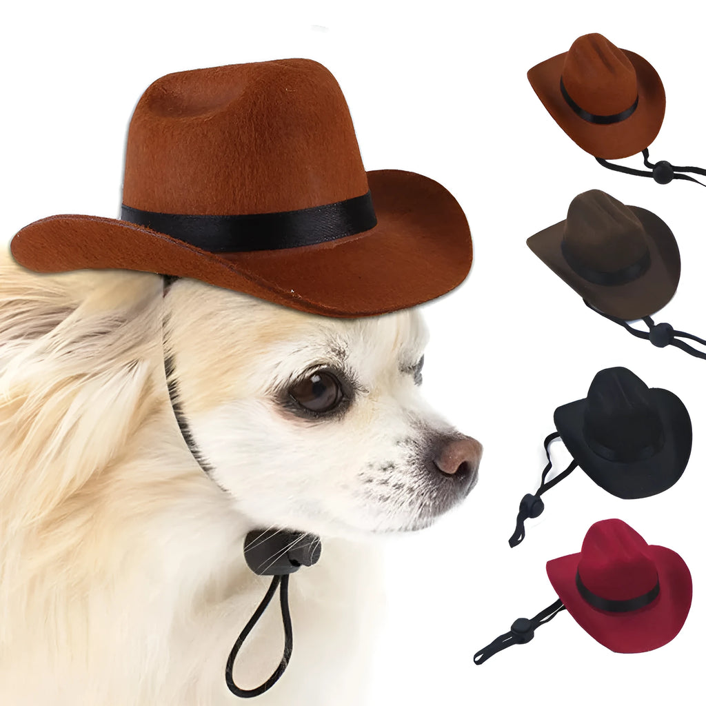Adjustable pet dog cowboy hat in brown colour with rounded brim design