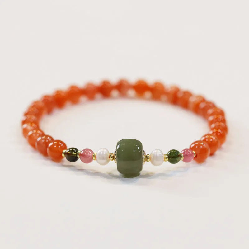 Women's retro ethnic bracelet made from round South Red Agate beads.