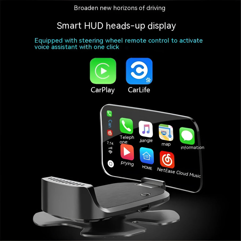 Black ABS car HUD unit projecting digital speed display onto a windscreen