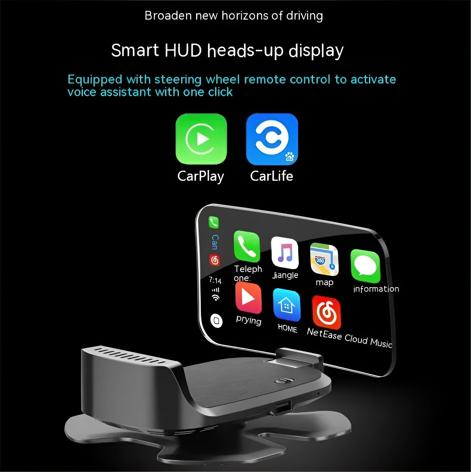 Black ABS car HUD unit projecting digital speed display onto a windscreen