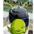 Yellow silicone sunflower helmet decoration with suction cup mount on a motorcycle helmet
