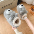 Women's ankle wrap cotton slippers with plush upper in grey and white colour options