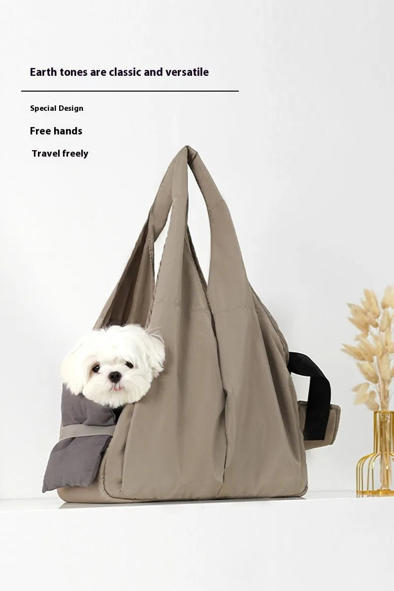 Apricot cloth pet handbag with medium 41cm by 16cm by 28cm dimensions for dogs and cats