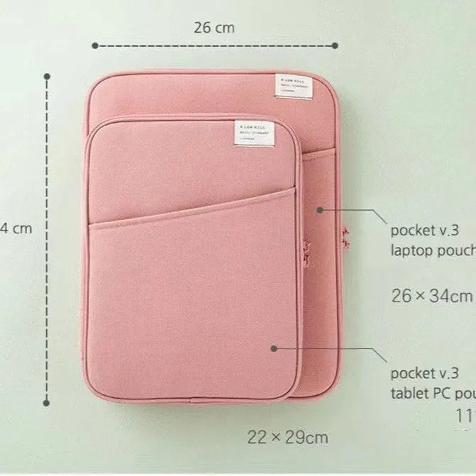 Shockproof nylon tablet PC bag liner in brick red with zip closure and internal compartments