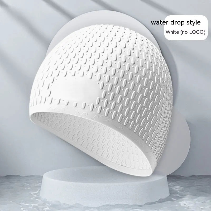Silicone water drop design swimming cap for adults in multiple colour options