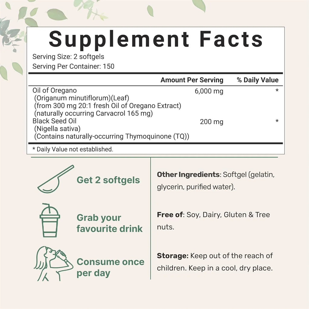 Bottle of butter black seed oil soft gel capsules for adults, showing 180 or 300 tablet pack option.