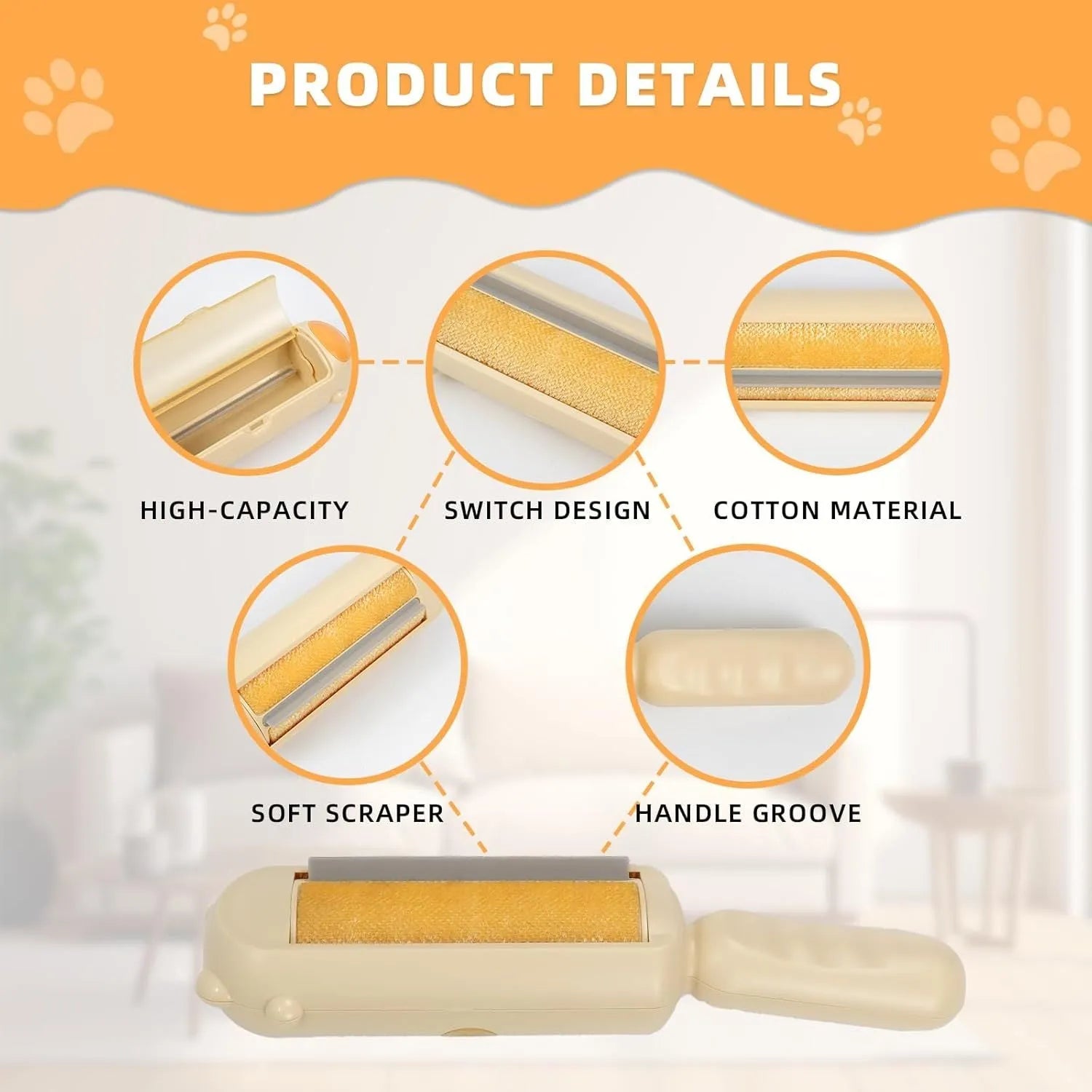Blue reusable pet hair remover tool with self-cleaning base for furniture and car seats.