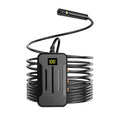 F300 wireless endoscope with dual camera probes, hook, magnet, and charging cable on a grey background.
