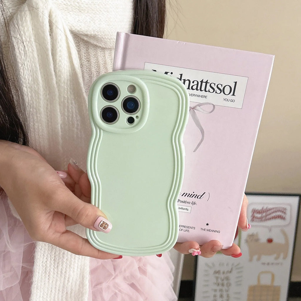 Cream candy colour wave design TPU case for iPhone on a white background.