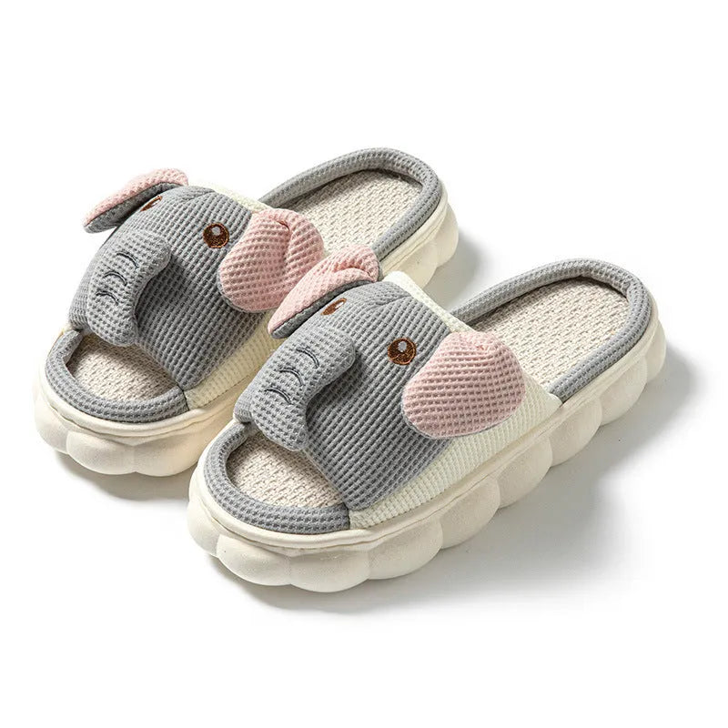 Elephant grey open toe linen slippers for couples with PVC sole and EVA midsole