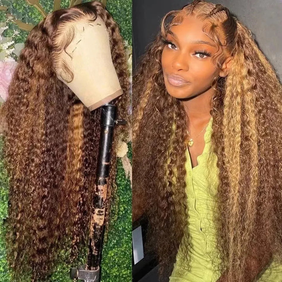 Front lace wig with African black gradient colour and big waves, featuring side bangs.
