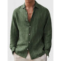Men's loose fit striped print cardigan shirt in polyester with short sleeves
