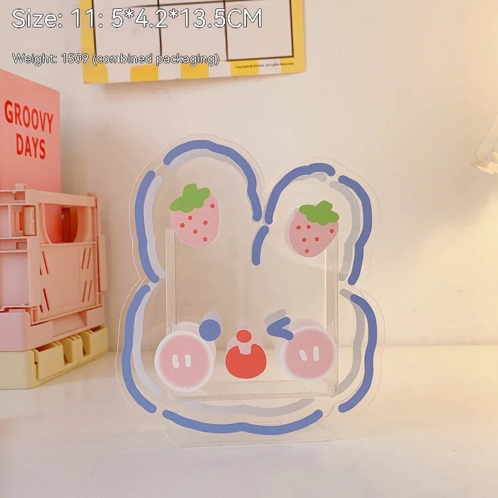 Square transparent acrylic storage box with cute cartoon design options for stationery organisation