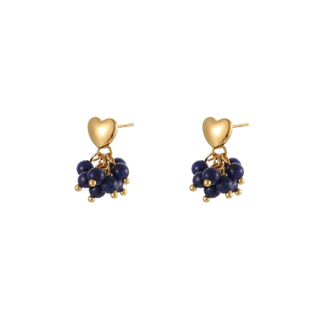 Ins Retro natural stone beaded earrings 18K gold electroplated stainless steel heart geometric shape women