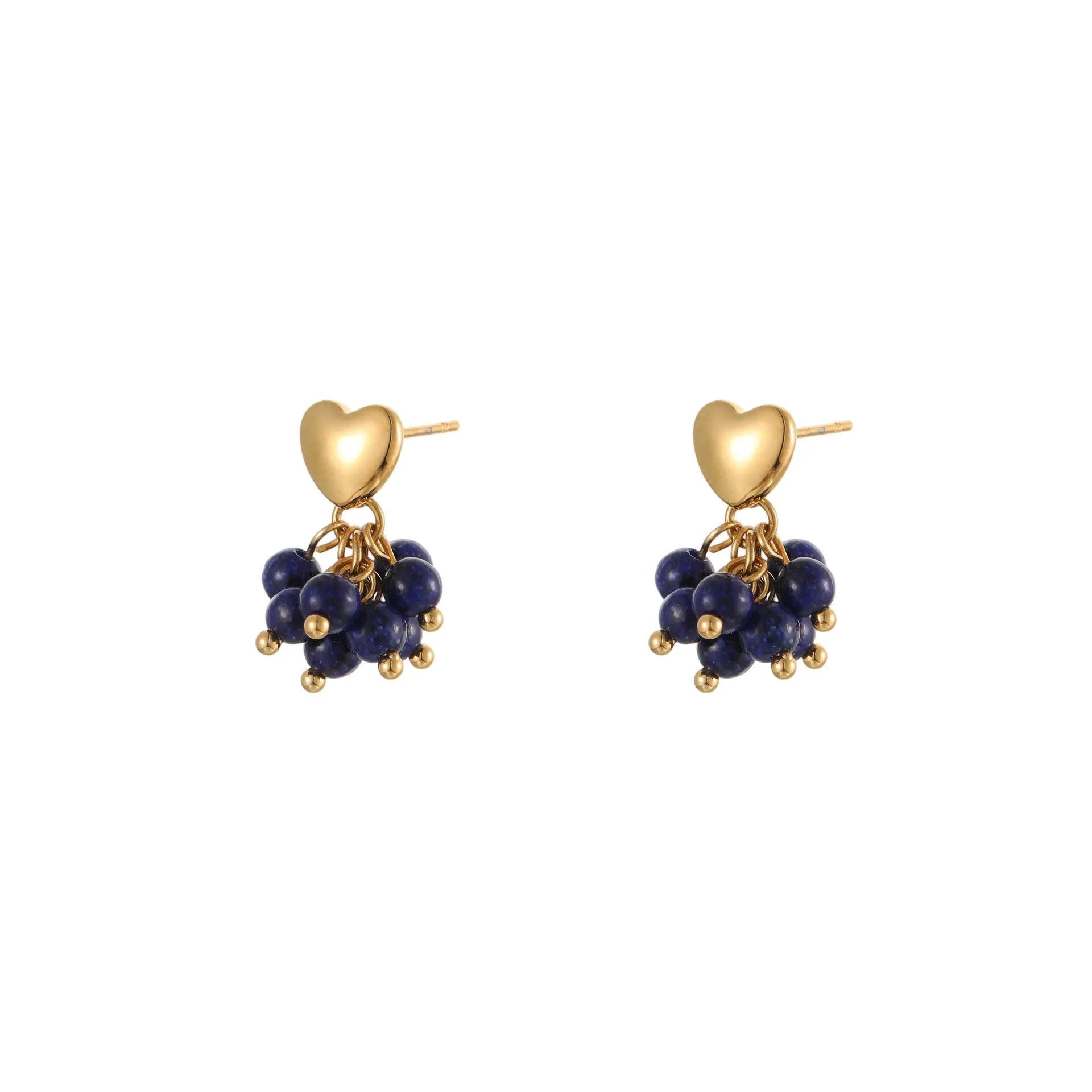 Ins Retro natural stone beaded earrings 18K gold electroplated stainless steel heart geometric shape women