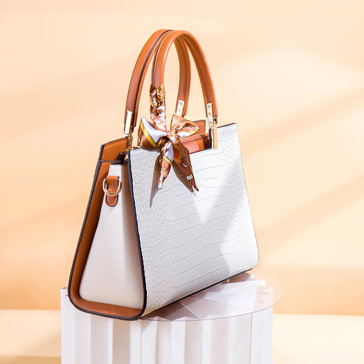 Milky white women's PU shoulder handbag with square shape and sewing line detailing
