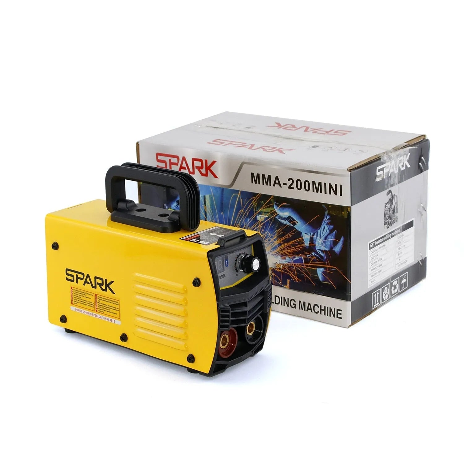 MMA-200MIN 220V DC inverter welding machine with welding tongs, grounding clamp, face shield and brush hanger accessories