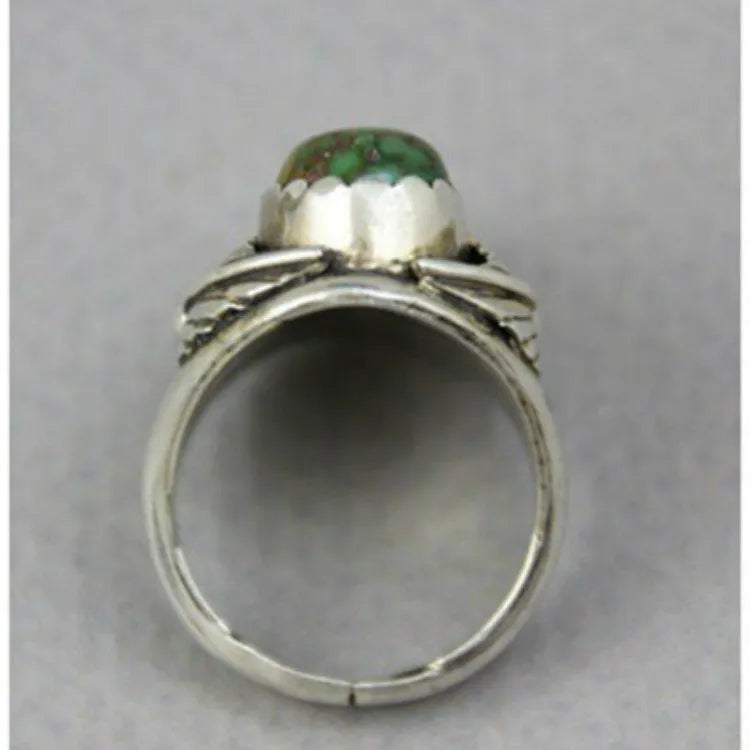 Turquoise geometric women's ring with inlaid design on alloy band