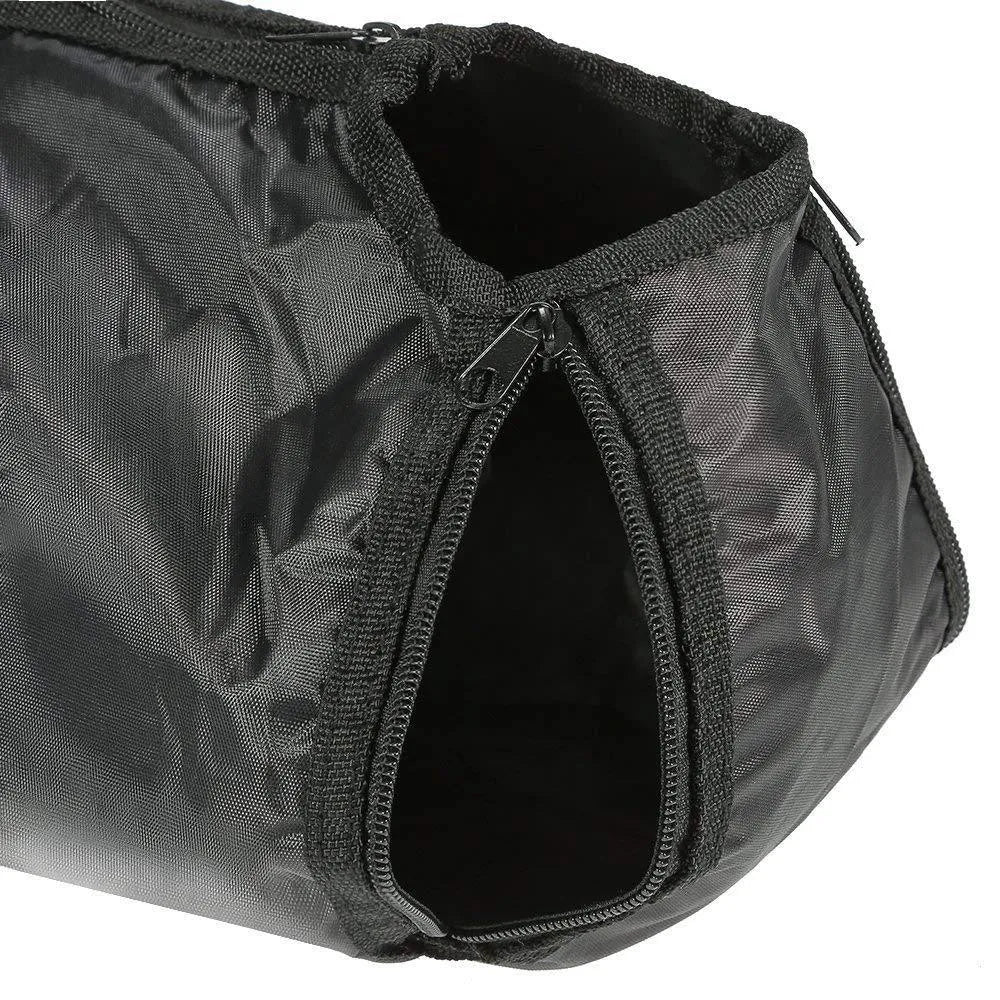 Black cat cleaning and washing bag made from 420D PU Oxford fabric, shown folded and unfolded.