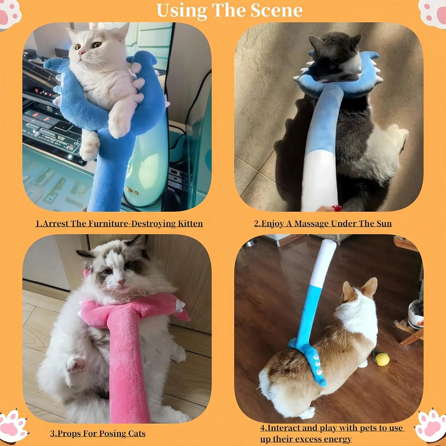 70cm plush cat wand toy in blue and pink colours for interactive indoor play