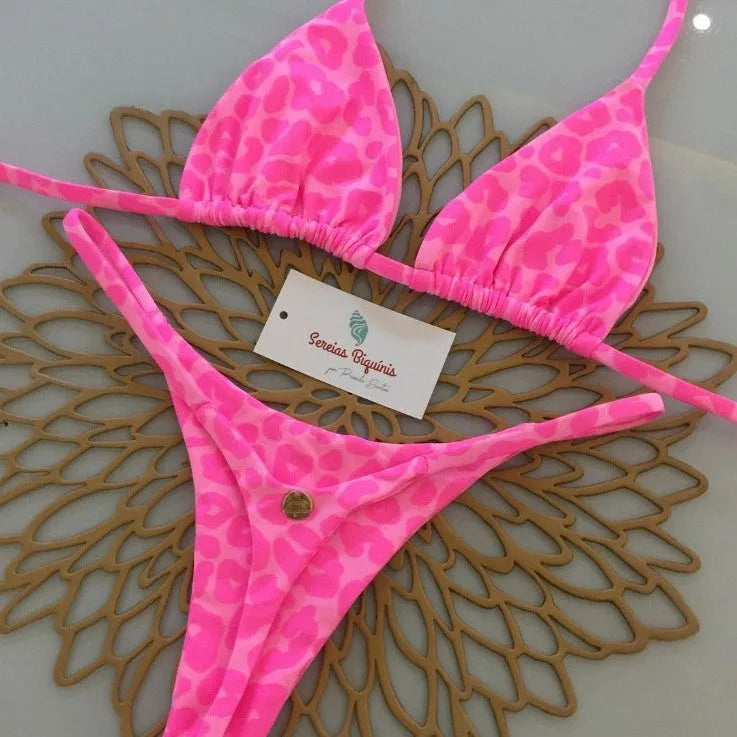 Split bikini set in high-waist Brazilian style, nylon and polyester, available in multiple colours and sizes S M L