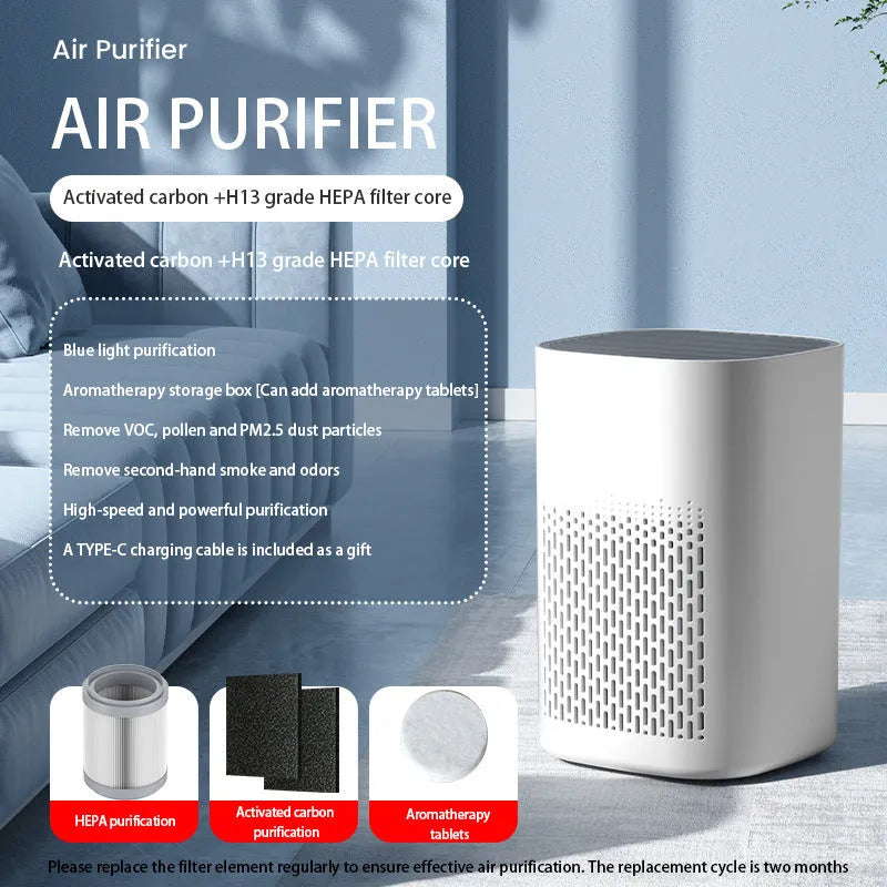 Simple style desktop air purifier with USB connection and panel heating for small rooms