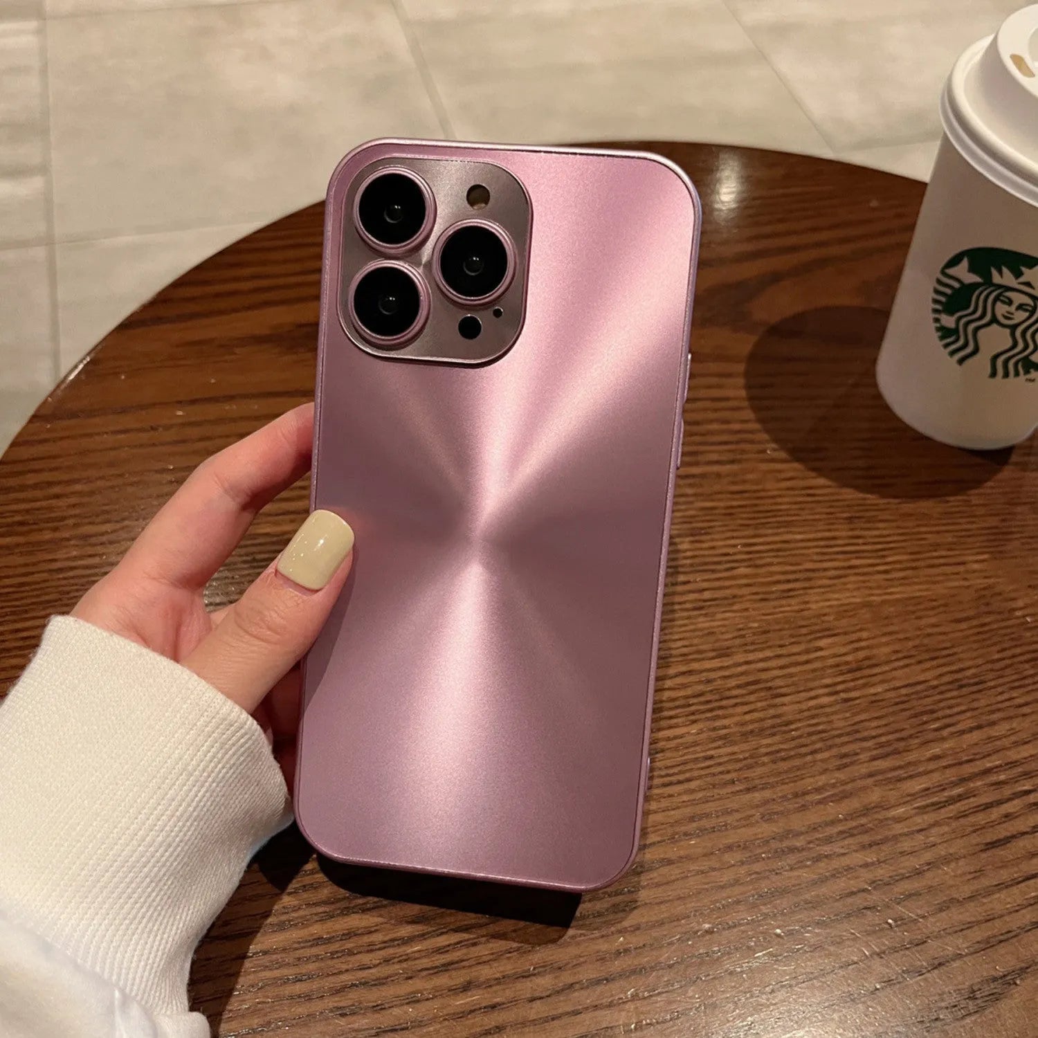 PC frosted all-inclusive phone case with lens protector for Apple iPhone 15 in champagne gold