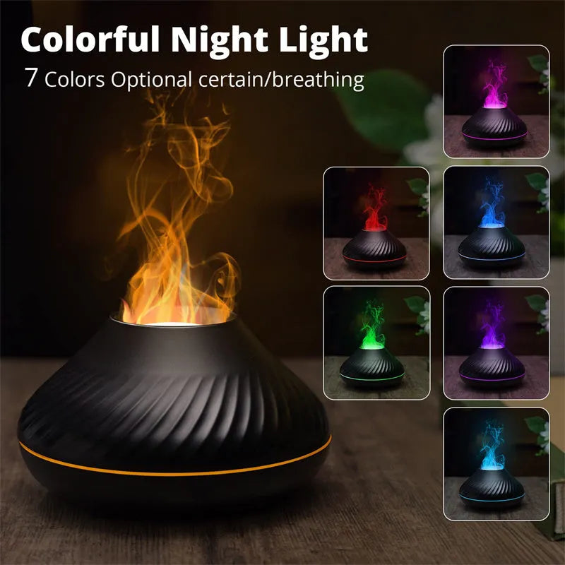Beige and black USB aroma diffuser lamp with flame effect LED light and mist output