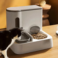 Cat automatic pet feeder water dispenser integrated double bowl station in grey colour