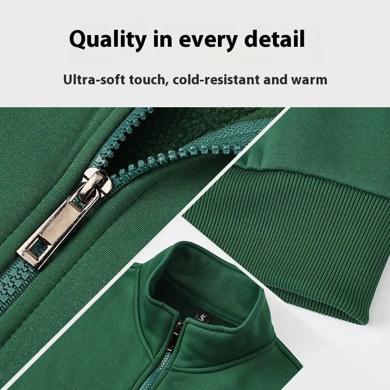 Unisex velvet sweater coat in black with long sleeves and normal length spandex fabric for winter cold protection