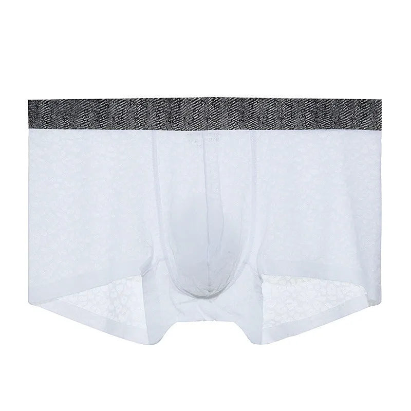 Men's seamless lace boxer briefs in purple colour showing jacquard weave detail