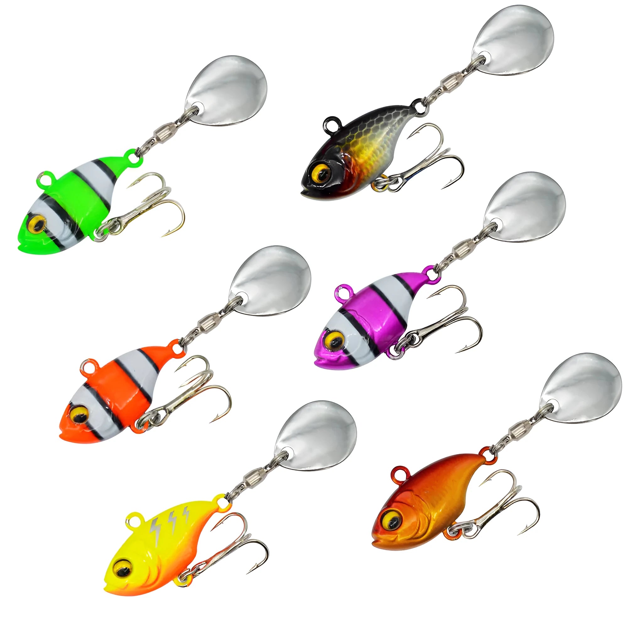 Metal sea fishing lure with rotating sequin in multiple colour options including zebra patterns
