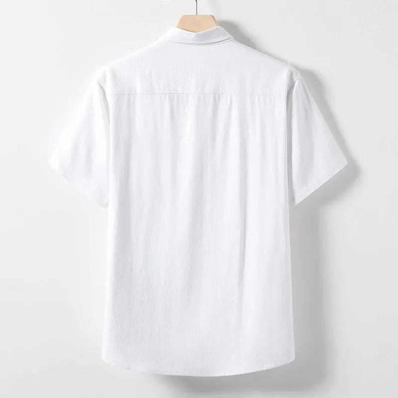 Men's linen blend T-shirt with lapel collar in loose fit available in three colours