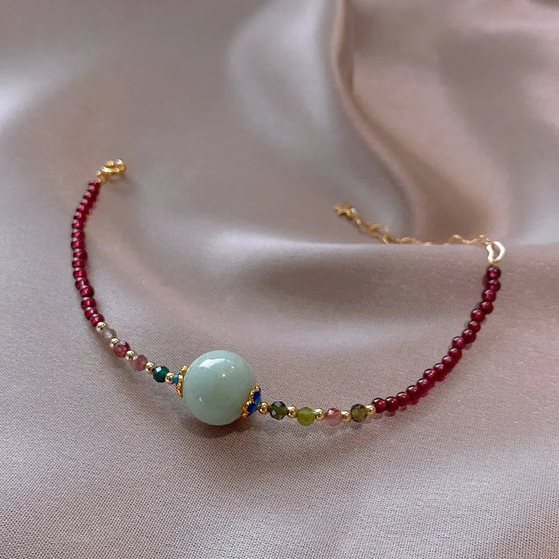 Aquamarine garnet bracelet with Chinese style design and Korean fashion elements, tourmaline construction with drop shape
