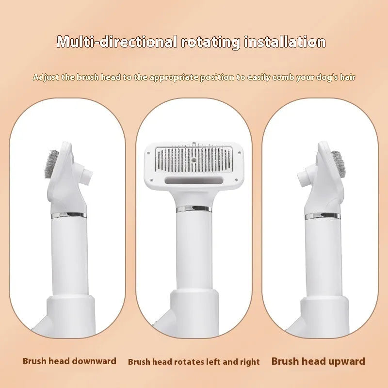 A beige and blue pet hair dryer comb grooming tool with UK plug on a white background.