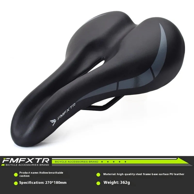 Bicycle seat cushion with 3147 hollow pattern, measuring 270mm by 180mm, on a bike saddle.